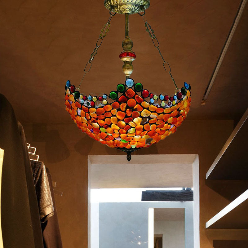 Candelera de techo de piedra de 12 "/16" de ancho Tiffany 2/3 luces antiguas de bronce lámpara colgante de bronce kit