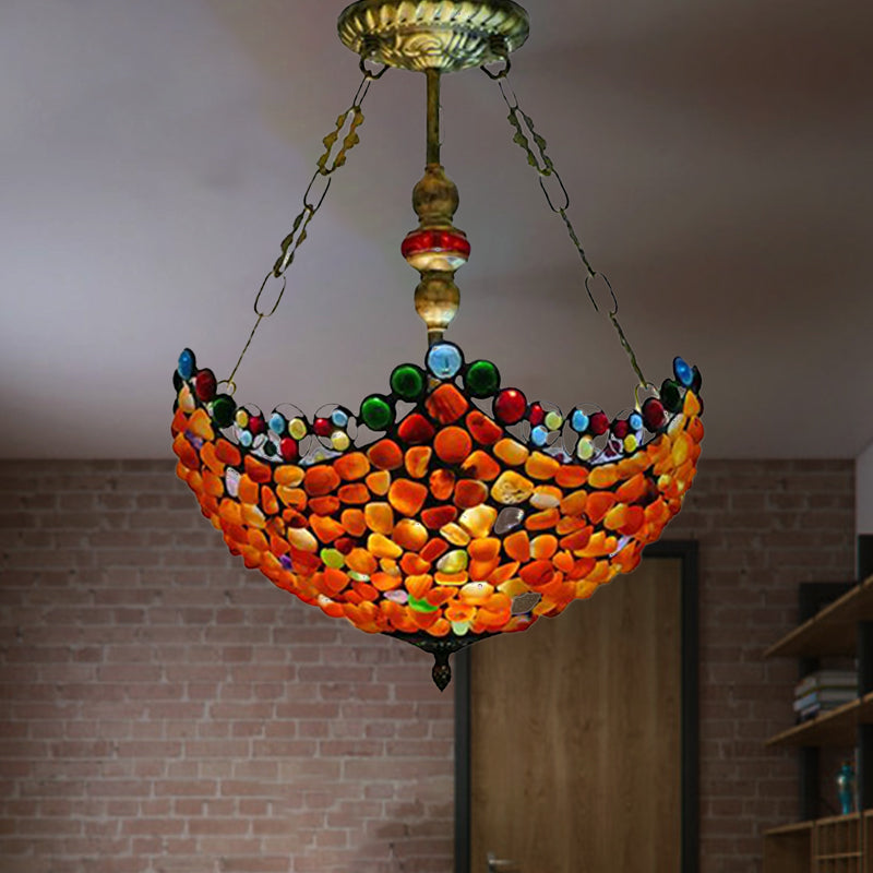 Candelera de techo de piedra de 12 "/16" de ancho Tiffany 2/3 luces antiguas de bronce lámpara colgante de bronce kit