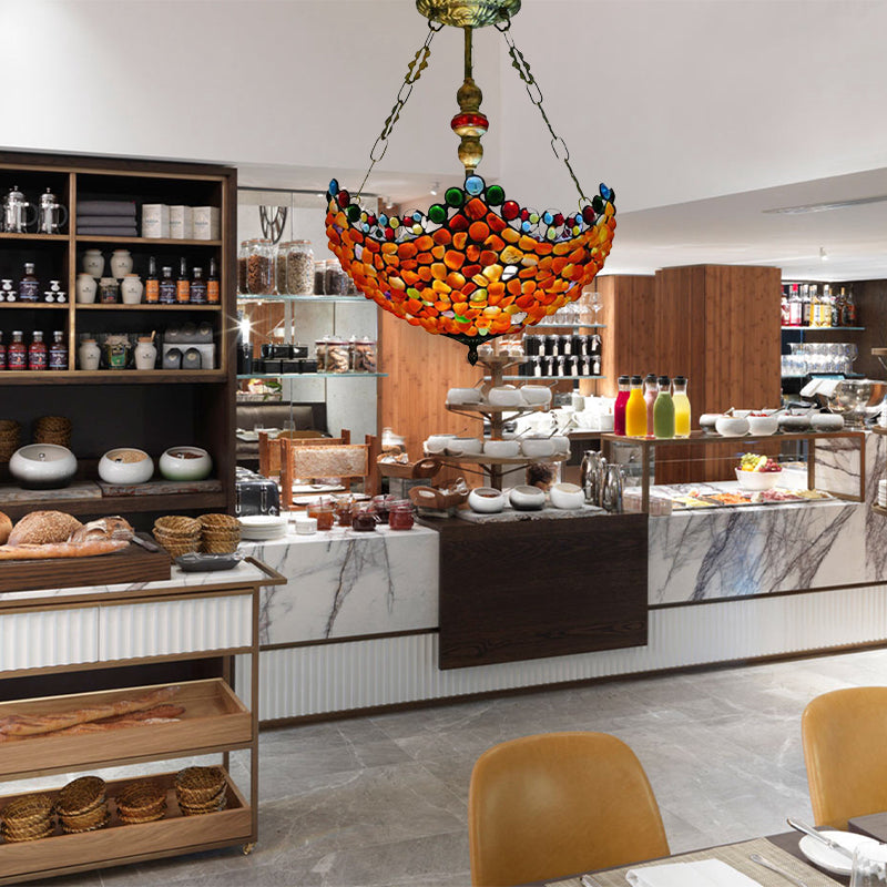 Candelera de techo de piedra de 12 "/16" de ancho Tiffany 2/3 luces antiguas de bronce lámpara colgante de bronce kit