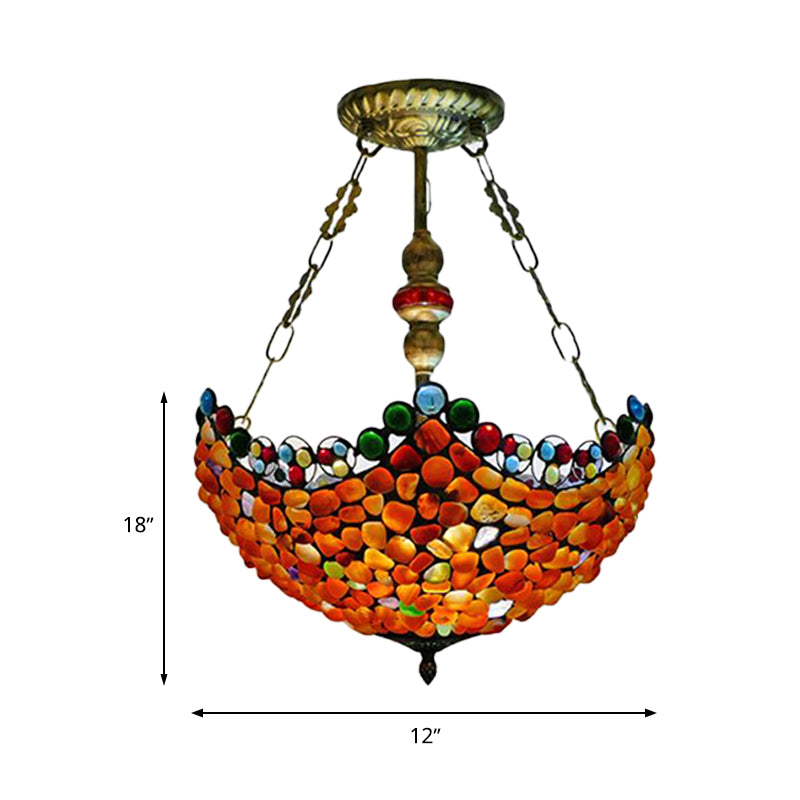 Candelera de techo de piedra de 12 "/16" de ancho Tiffany 2/3 luces antiguas de bronce lámpara colgante de bronce kit