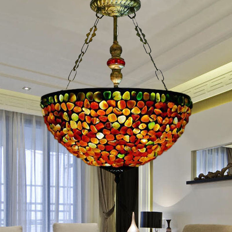 2/3 Luci 12 "/16" W Dining Room Lampada lampada lampada mediterranea Bronzo Bronzo Luce con tonalità in pietra a cupola