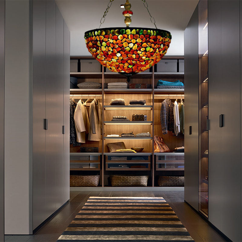 2/3 Luci 12 "/16" W Dining Room Lampada lampada lampada mediterranea Bronzo Bronzo Luce con tonalità in pietra a cupola