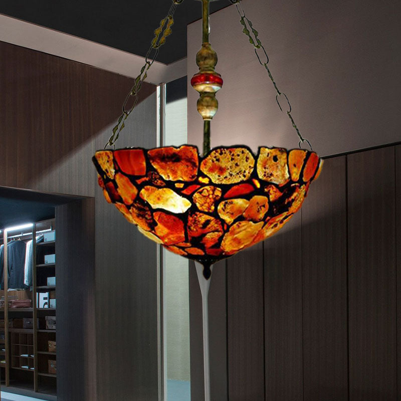 2/3 Luci 12 "/16" W Dining Room Lampada lampada lampada mediterranea Bronzo Bronzo Luce con tonalità in pietra a cupola