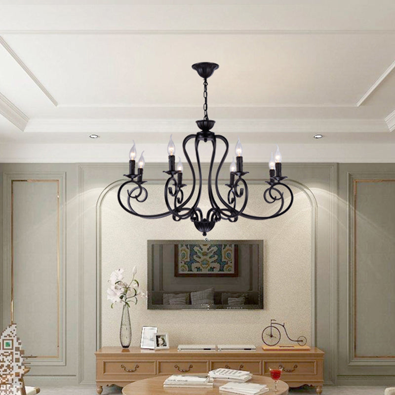 Black tourbillonnant bras Cahndelier Lampe Vintage Metal 8 Lumières Chambre suspendue Pendre Lumière