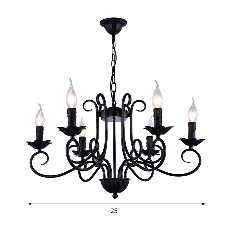 Chandelier de plafond de bougie traditionnelle 6 têtes Kit de lumière suspendue en métal en noir pour le salon