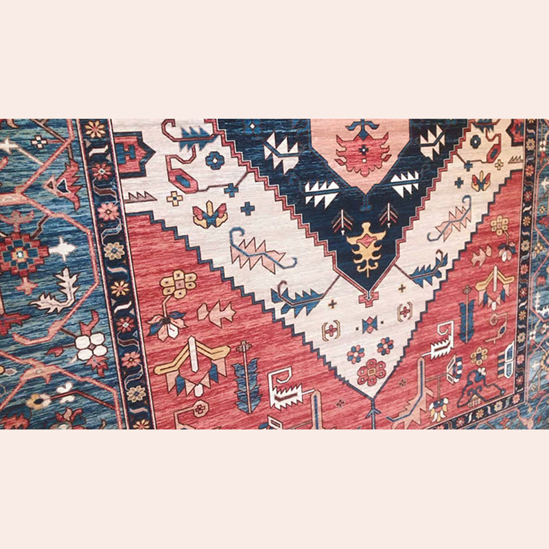 Tone rouge élégant Tone vintage Polyester Modèle marocain Rapis d'intérieur Rapis de support sans glissement pour le salon
