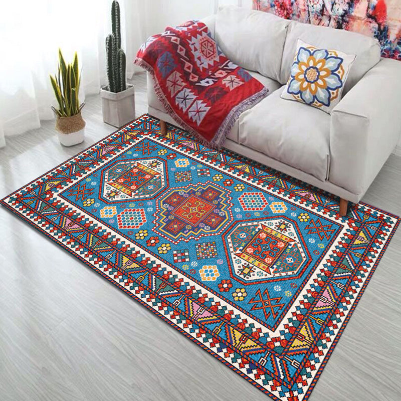 Elegant Red Tone Moroccan Symmetrical Pattern Rug Polyester Traditional Carpet Stain Resistant Rug for Living Room