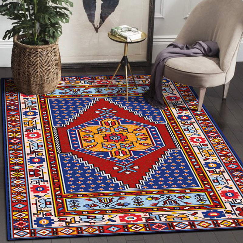 Tone rouge élégant Tone marocain Symmétrique Rapis Polyester Tradition Tapis Tacon Tocage résistant au salon