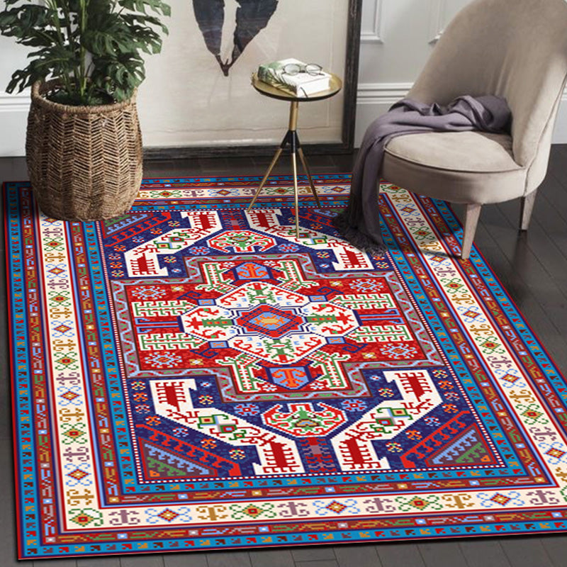 Tone rouge élégant Tone marocain Symmétrique Rapis Polyester Tradition Tapis Tacon Tocage résistant au salon