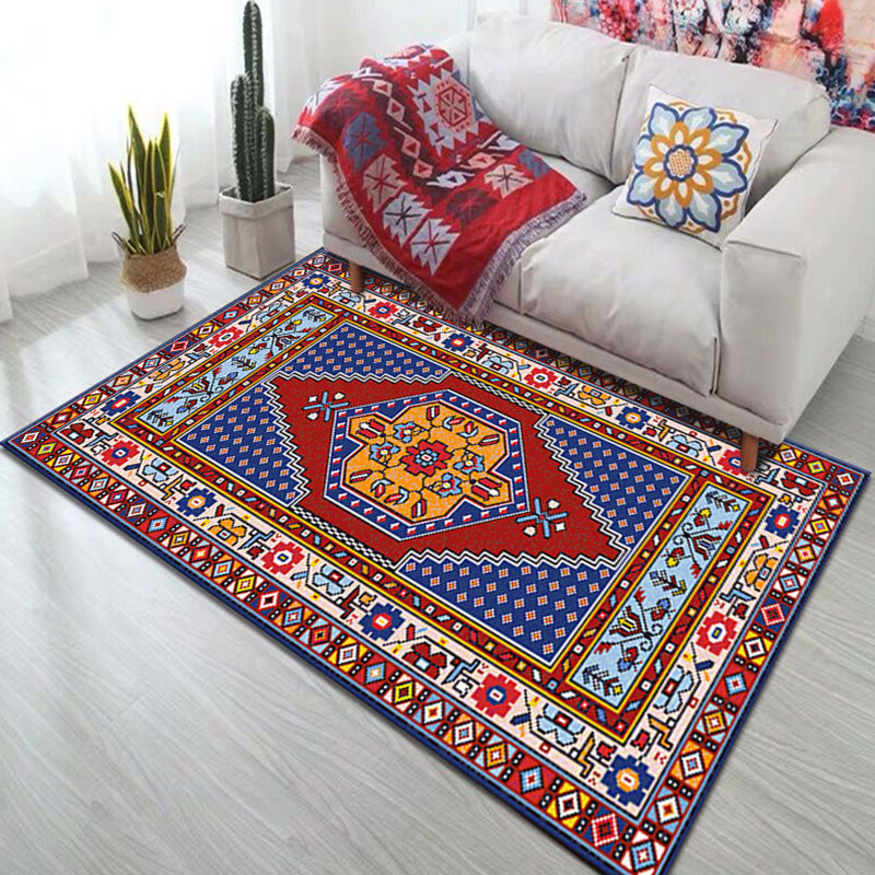 Tone rouge élégant Tone marocain Symmétrique Rapis Polyester Tradition Tapis Tacon Tocage résistant au salon