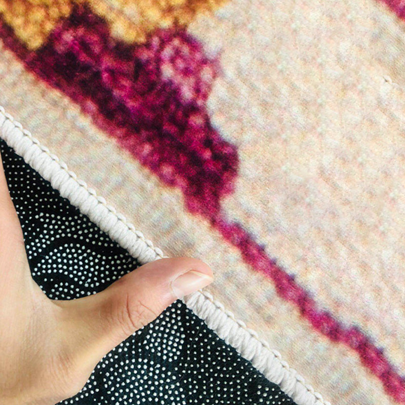 Elegant Red Tone Moroccan Symmetrical Pattern Rug Polyester Traditional Carpet Stain Resistant Rug for Living Room