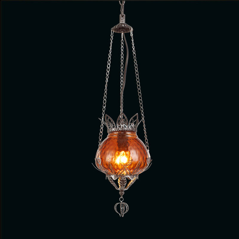1 Café léger Plafond Suspension lampe marocaine Morocain Silver Pendant Lightture avec bulle rouge / jaune / bleu teinte en verre