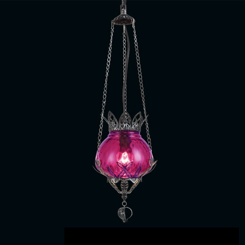 1 Café léger Plafond Suspension lampe marocaine Morocain Silver Pendant Lightture avec bulle rouge / jaune / bleu teinte en verre