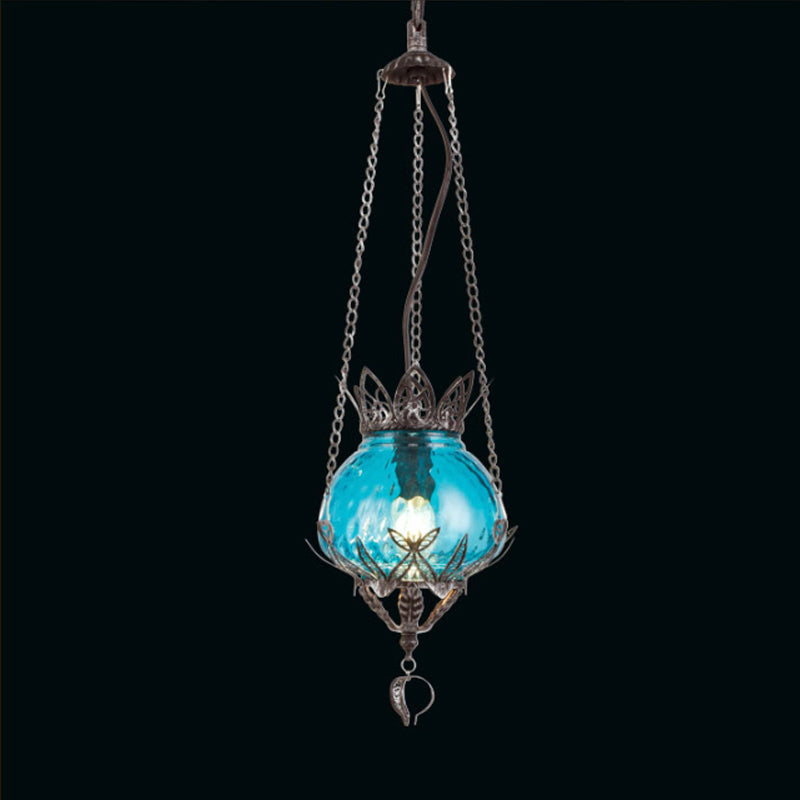 1 Café léger Plafond Suspension lampe marocaine Morocain Silver Pendant Lightture avec bulle rouge / jaune / bleu teinte en verre