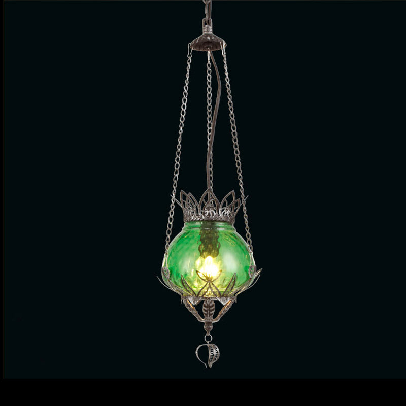 1 Café léger Plafond Suspension lampe marocaine Morocain Silver Pendant Lightture avec bulle rouge / jaune / bleu teinte en verre