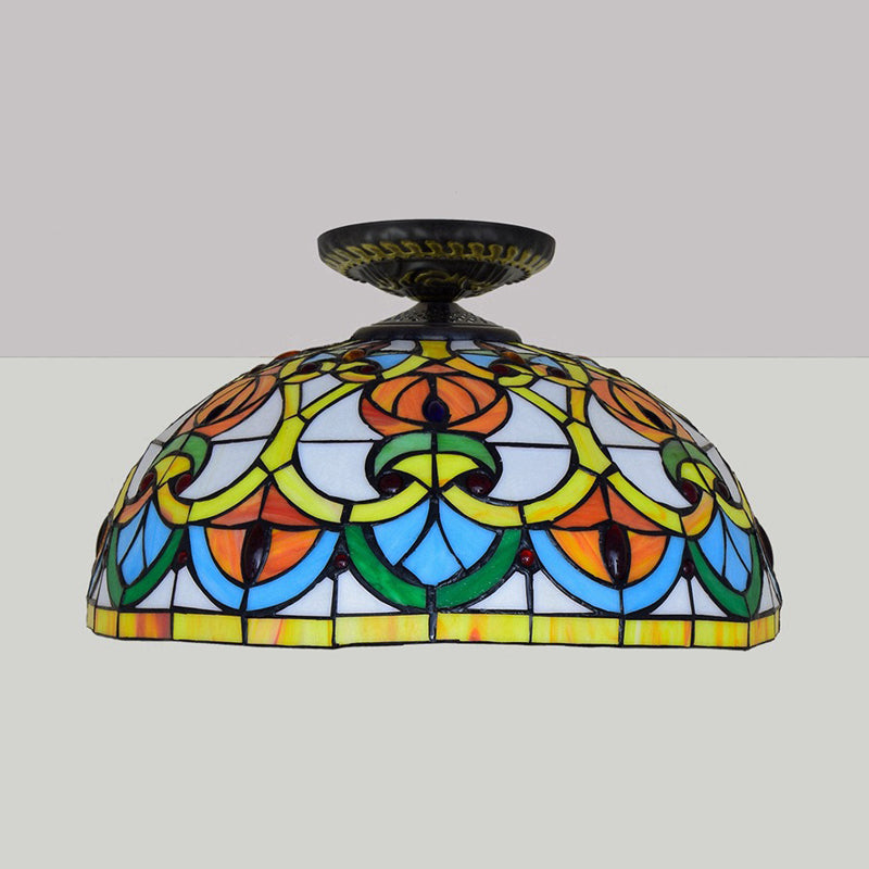 Lámpara de montaje en techo de latón con 1 bombilla, iluminación de montaje empotrado en forma de corazón de vidrio artístico laminado a mano barroco