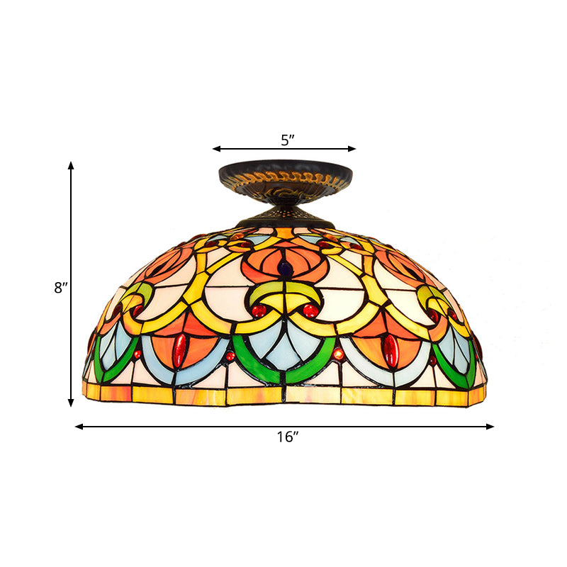 Lámpara de montaje en techo de latón con 1 bombilla, iluminación de montaje empotrado en forma de corazón de vidrio artístico laminado a mano barroco