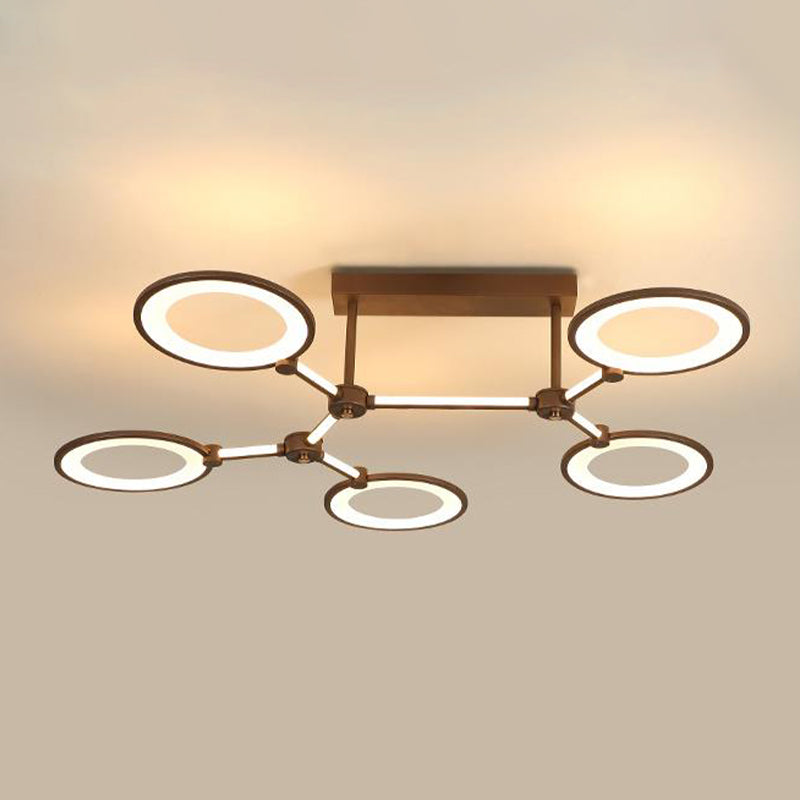 Circle Ring Living Room Semi Flush Mount Aymording Acrylique 5 Lumières Plafond contemporain Lampe au café