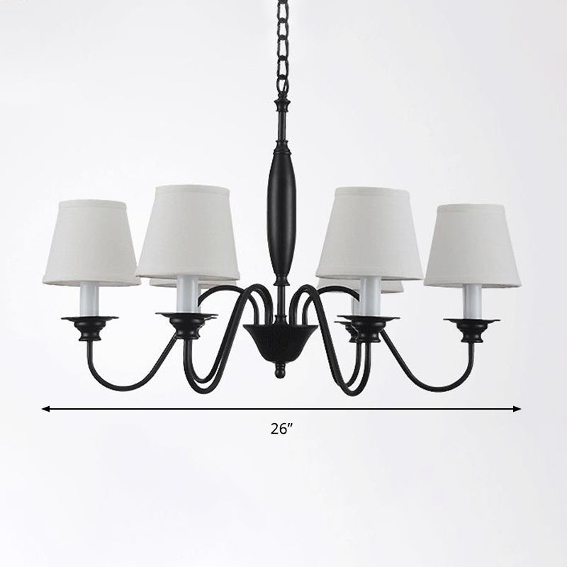 White Barrel Chandelier Lamp Modernism 6 Lights Fabric Suspension Light for Dining Room