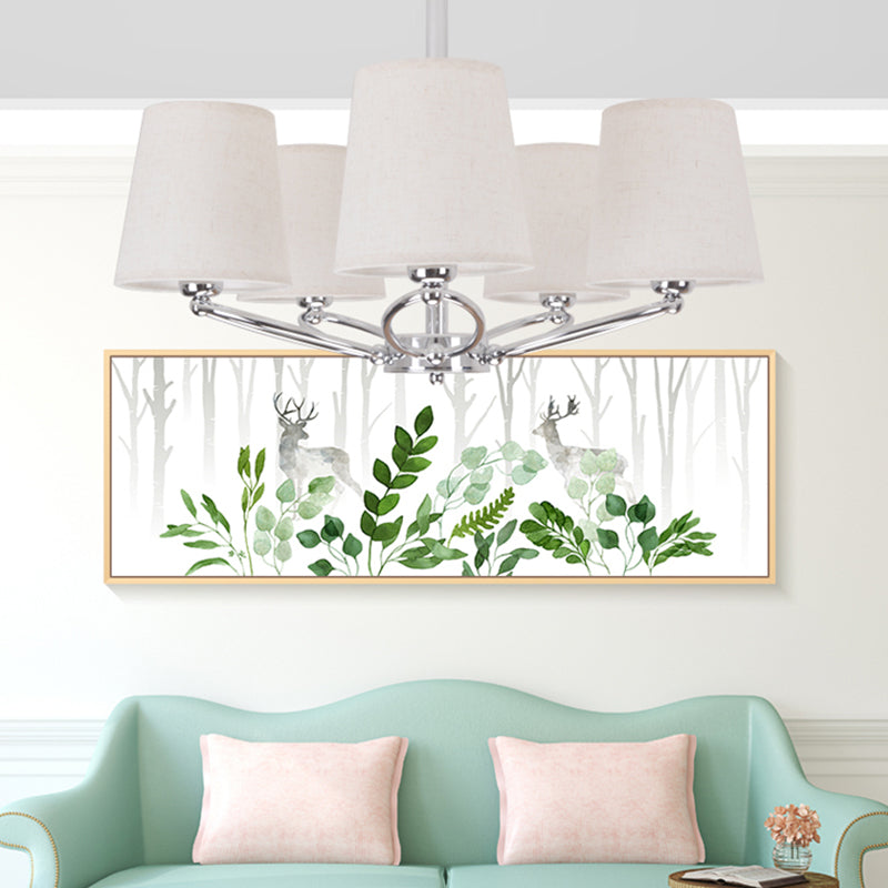 Chrome Barrel Chandelier Lamp Modernisme 5 Lights Transporteur Tissant Pendante Kit pour chambre à coucher