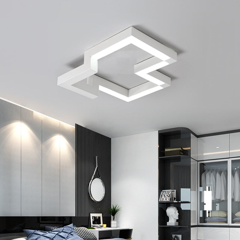 19.5"/25.5" Wide Metal Geometric Ceiling Mounted Light Modern Black/White LED Flush Light in Warm/White Light