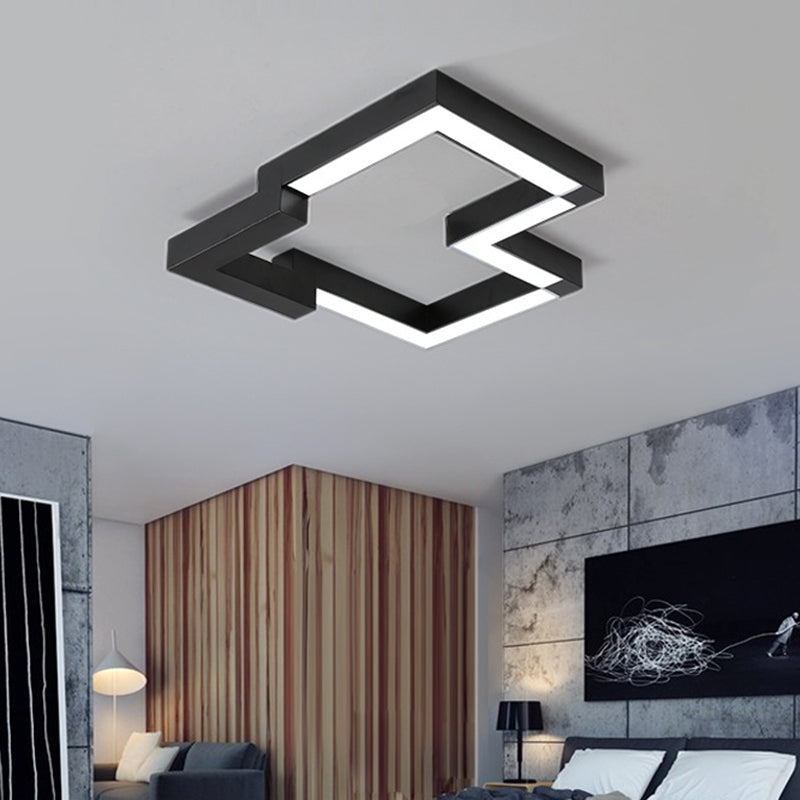 19.5"/25.5" Wide Metal Geometric Ceiling Mounted Light Modern Black/White LED Flush Light in Warm/White Light