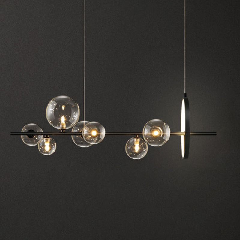 Nordic-Style Island Ceiling Light Clear Spherical Island Chandelier with Glass Shade