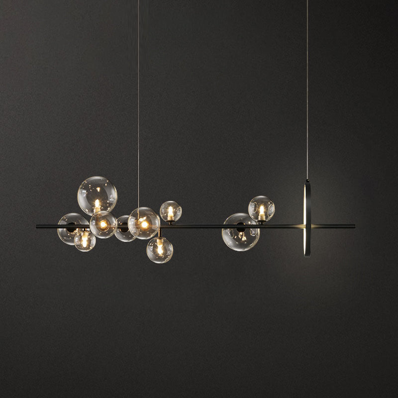 Nordic-Style Island Ceiling Light Clear Spherical Island Chandelier with Glass Shade