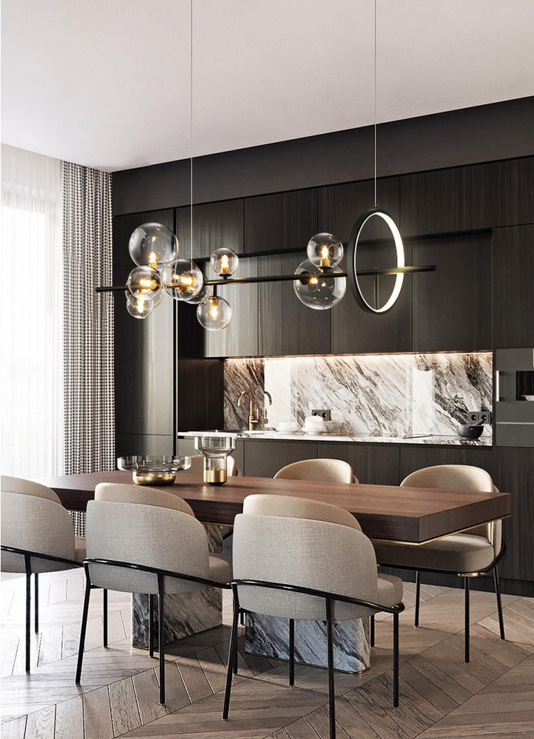Nordic-Style Island Ceiling Light Clear Spherical Island Chandelier with Glass Shade