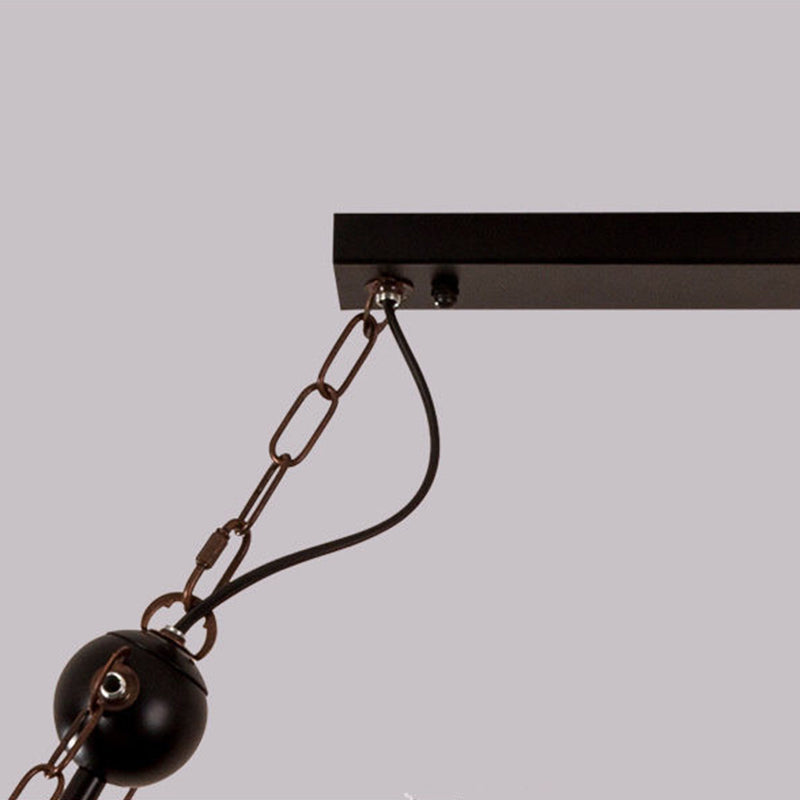Black Island Light Fixture Industrial Style Wood Linear Pendant Light for Restaurant