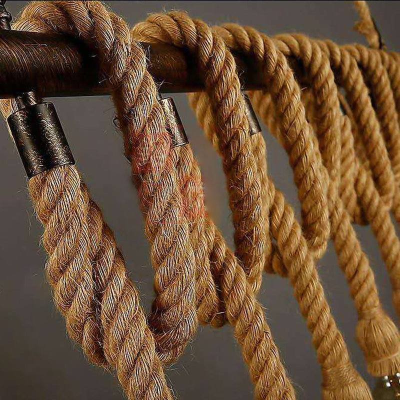 Linear Restaurant Island Pendant Light Retro Style Rope Beige Island Ceiling Light