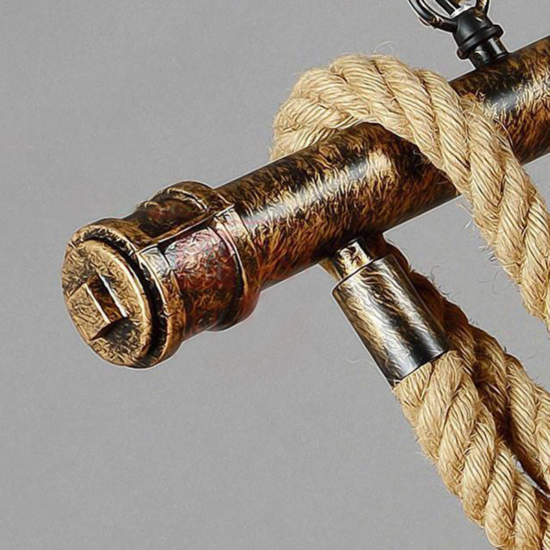 Linear Restaurant Island Pendant Light Retro Style Rope Beige Island Ceiling Light