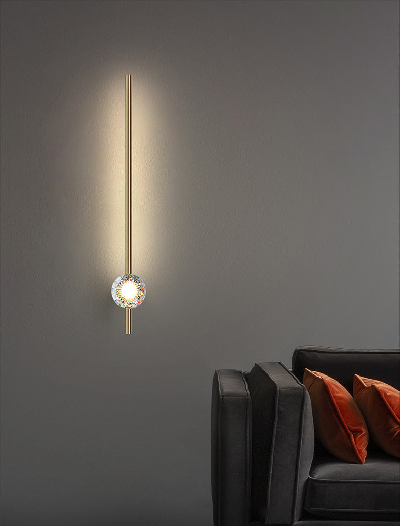 Modern Minimalist Style Linear Wall Mounted Lamp Copper 2 Lights Wall Lights with Crystal Shade
