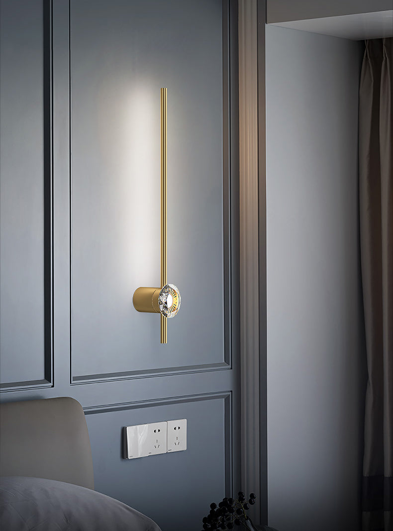 Modern Minimalist Style Linear Wall Mounted Lamp Copper 2 Lights Wall Lights with Crystal Shade