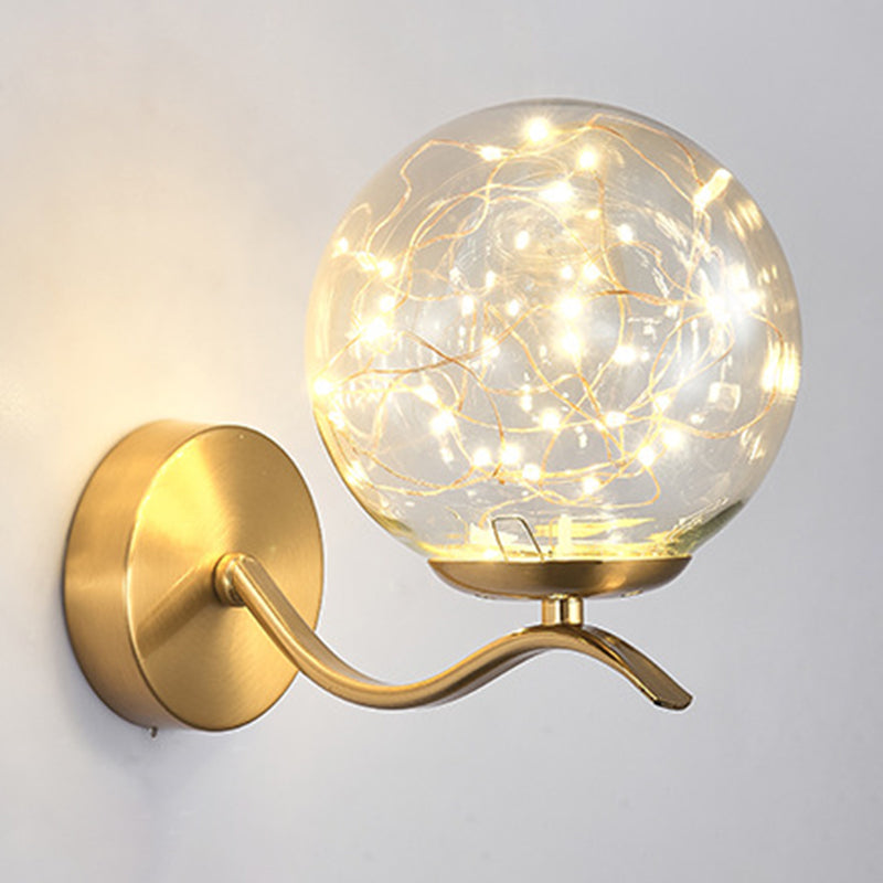 Wavy Metal Arm LED Lights String Wall Lamp Nordic Style Transparent Glass Orb Sconce Lighting for Staircase Aisle