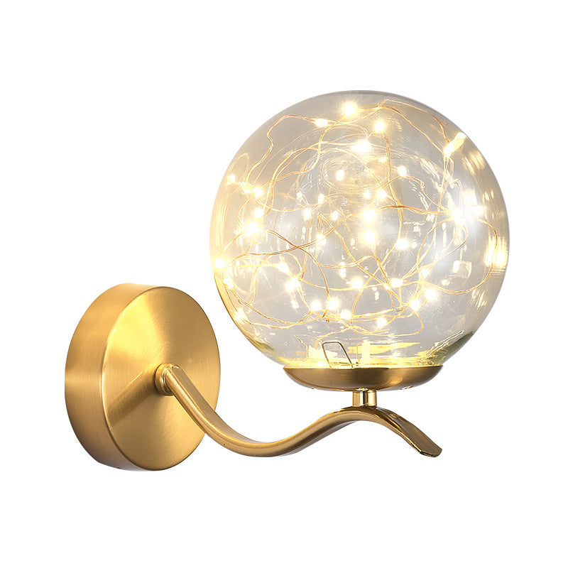 Wavy Metal Arm LED Lights String Wall Lamp Nordic Style Transparent Glass Orb Sconce Lighting for Staircase Aisle