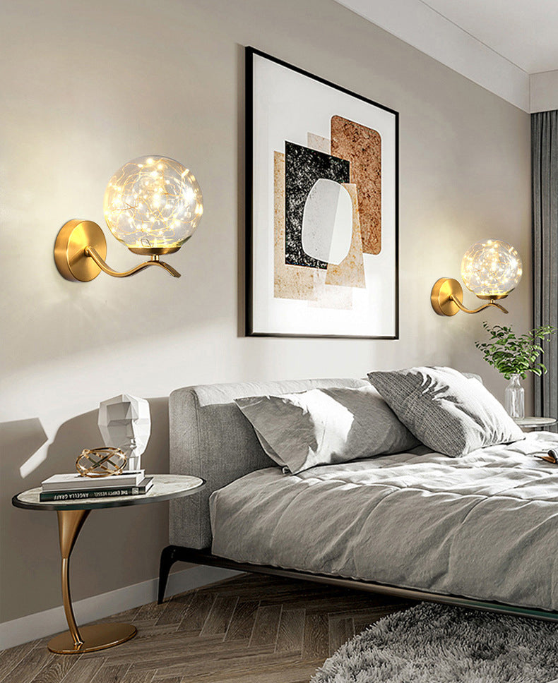 Wavy Metal Arm LED Lights String Wall Lamp Nordic Style Transparent Glass Orb Sconce Lighting for Staircase Aisle