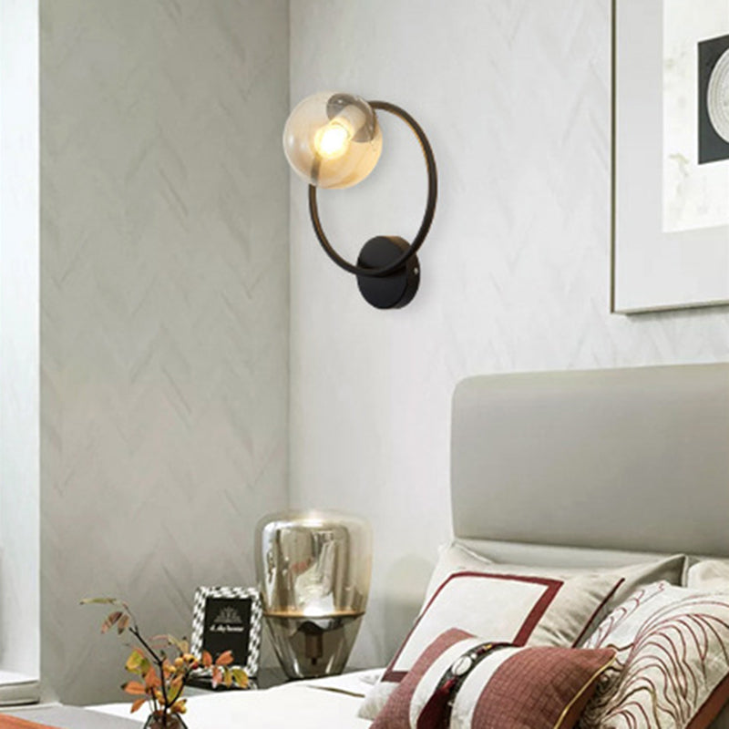 Metal Ring Minimalism Wall Light Nordic Style Glass Orb Shade Sconce Lights for Living Room Corridor