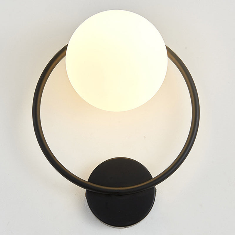 Metal Ring Minimalism Wall Light Nordic Style Glass Orb Shade Sconce Lights for Living Room Corridor