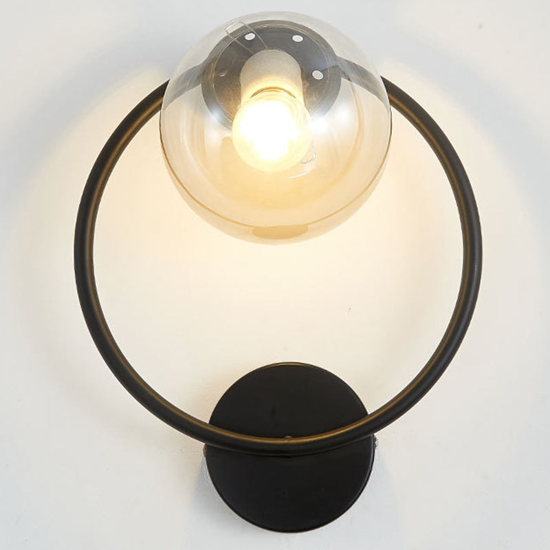 Metal Ring Minimalism Wall Light Nordic Style Glass Orb Shade Sconce Lights for Living Room Corridor