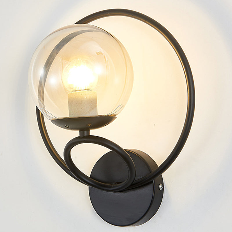 Metal Ring Minimalism Wall Light Nordic Style Glass Orb Shade Sconce Lights for Living Room Corridor