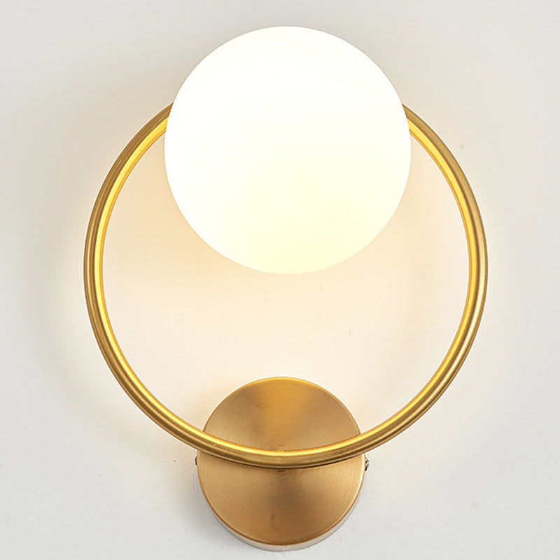 Metal Ring Minimalism Wall Light Nordic Style Glass Orb Shade Sconce Lights for Living Room Corridor