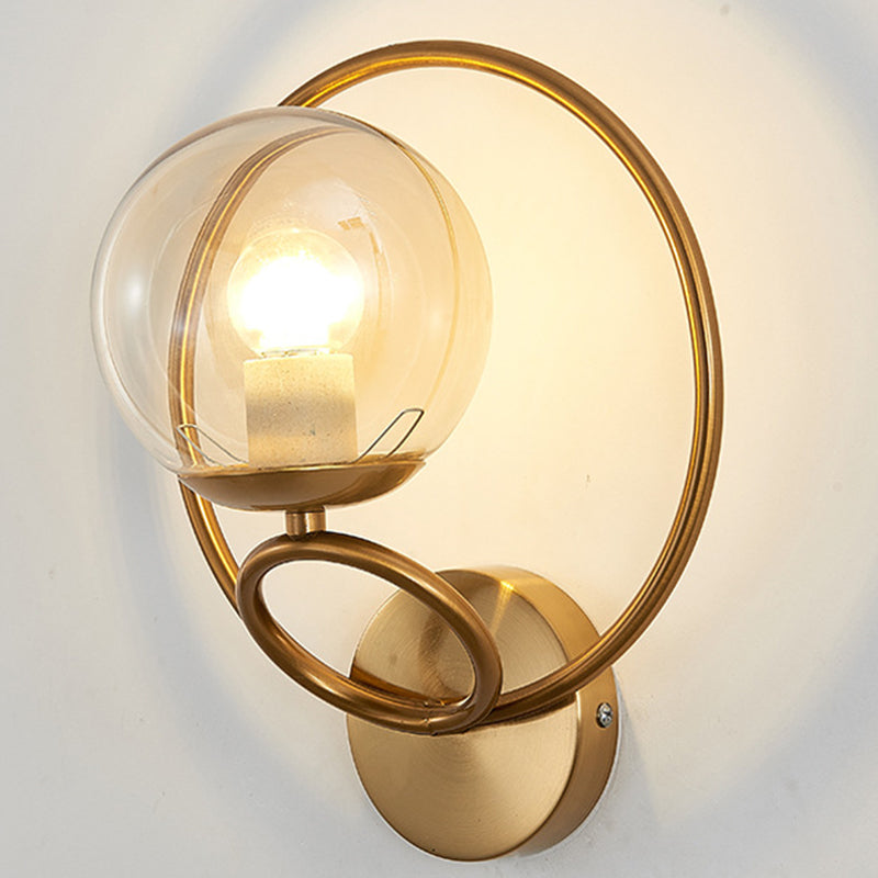 Metal Ring Minimalism Wall Light Nordic Style Glass Orb Shade Sconce Lights for Living Room Corridor