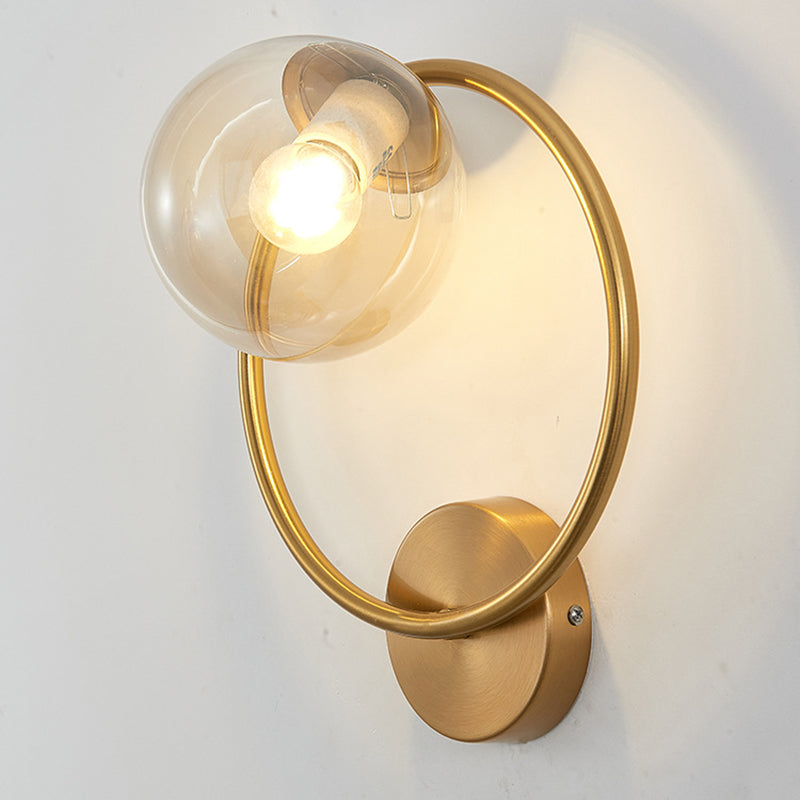 Metal Ring Minimalism Wall Light Nordic Style Glass Orb Shade Sconce Lights for Living Room Corridor