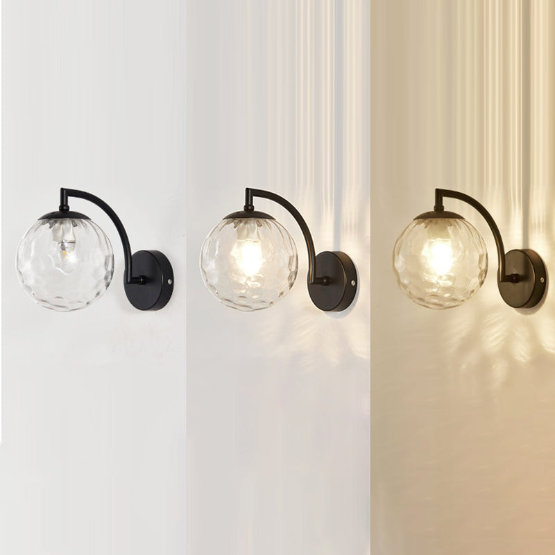 Luce da parete globo in vetro a 1 luce Nordic Luce da letto 7,5 "H Apparecchio di illuminazione con braccio in metallo ad arco