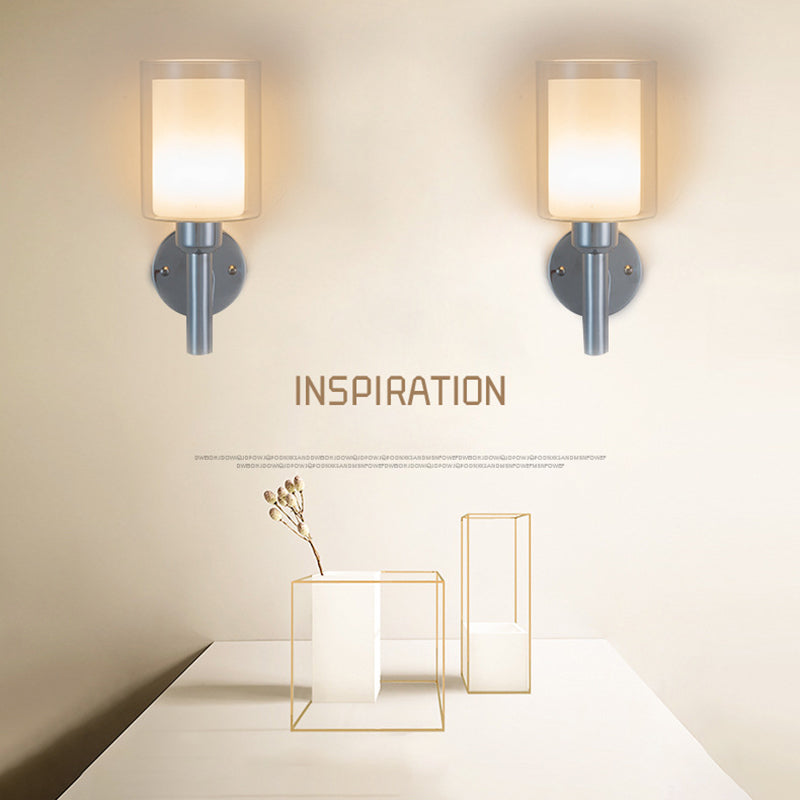 Double Cylindrical Glass Shade Sconce Lights Single Bulb Simplicity Modern Style Wall Light for Staircase Aisle