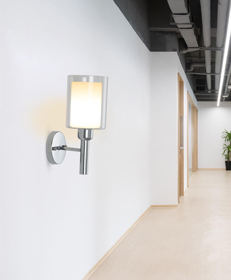 Double Cylindrical Glass Shade Sconce Lights Single Bulb Simplicity Modern Style Wall Light for Staircase Aisle