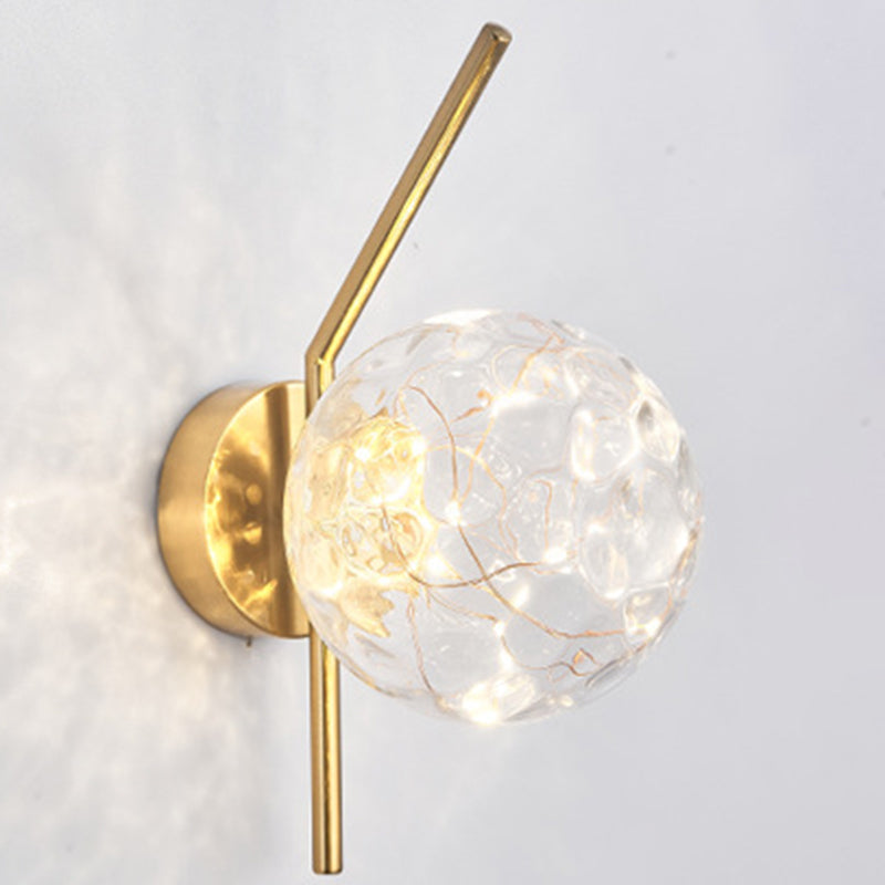 Transparent Globe Glass Bedside Lamp Nordic Style LED Lights String Stairs Sconce Light with Metal Fixed Arm