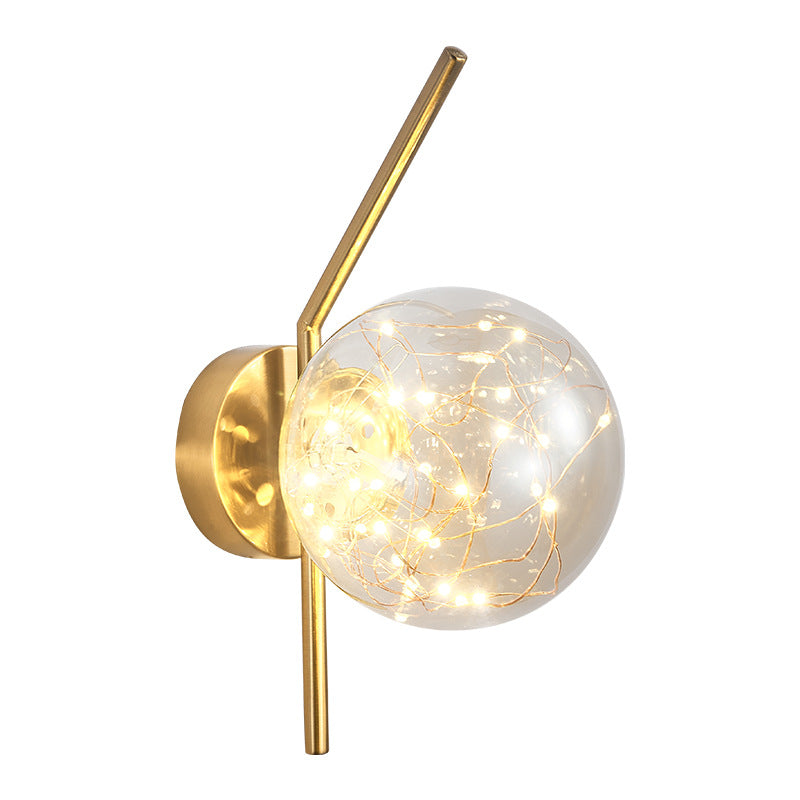 Transparent Globe Glass Bedside Lamp Nordic Style LED Lights String Stairs Sconce Light with Metal Fixed Arm