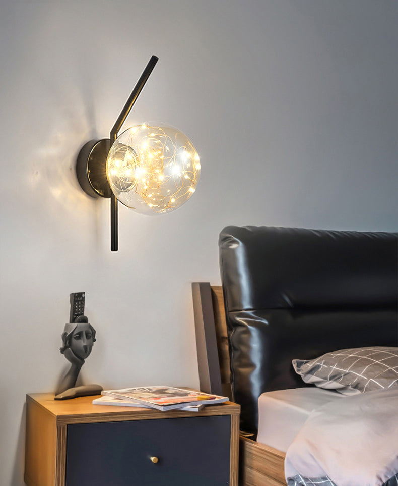 Transparent Globe Glass Bedside Lamp Nordic Style LED Lights String Stairs Sconce Light with Metal Fixed Arm